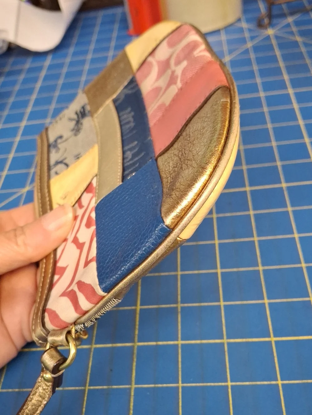 Coach Patchwork Leather & Canvas 8.5x5.5x0.5 Wristlet - Multicolor Preloved